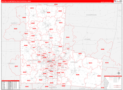 Dayton Metro Area, OH Zip Code Maps Red Line Style