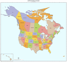 USA-Canada Wall Map