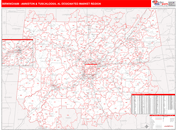 Birmingham (Anniston & Tuscaloosa), AL DMR Wall Map Red Line Style