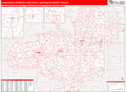 Champaign & Springfield-Decatur, IL DMR Wall Map Red Line Style
