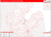 Flint-Saginaw-Bay City, MI DMR Wall Map Red Line Style
