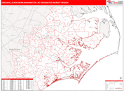 Greenville-New Bern-Washington, NC DMR Wall Map Red Line Style