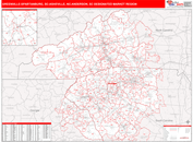 Greenville-Spartanburg, SC-Asheville, NC-Anderson, SC DMR Wall Map Red Line Style