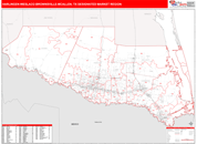 Harlingen-Weslaco-Brownsville-Mcallen, TX DMR Wall Map Red Line Style