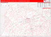 Harrisburg-Lancaster-Lebanon-York, PA DMR Wall Map Red Line Style