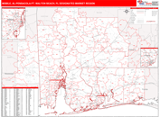 Mobile, AL-Pensacola (Ft. Walton Beach), FL DMR Wall Map Red Line Style