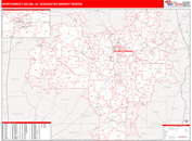 Montgomery (Selma), AL DMR Wall Map Red Line Style