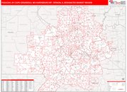 Paducah, KY-Cape Girardeau, MO-Harrisburg-Mt. Vernon, IL DMR Wall Map Red Line Style