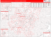 Raleigh-Durham (Fayetteville), NC DMR Wall Map Red Line Style