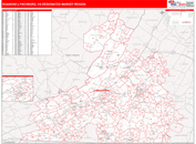 Roanoke-Lynchburg, VA DMR Wall Map Red Line Style