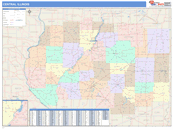 Central  State Sectional Wall Map Color Cast Style