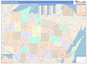 Northern State Sectional Wall Map Color Cast Style