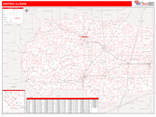 Central  State Sectional Wall Map Red Line Style