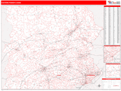 Eastern State Sectional Wall Map Red Line Style