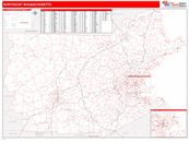 North Eastern State Sectional Wall Map Red Line Style
