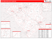 North Western State Sectional Wall Map Red Line Style