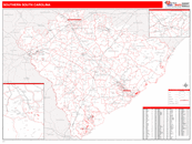 Southern State Sectional Wall Map Red Line Style