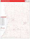 South Western State Sectional Wall Map Red Line Style