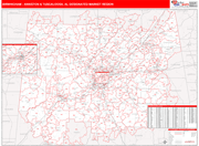 Birmingham (Anniston & Tuscaloosa) DMR Wall Map Red Line Style