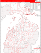 Traverse City-Cadillac DMR Wall Map Red Line Style
