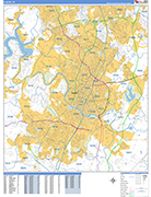 Austin  Wall Map Basic Style