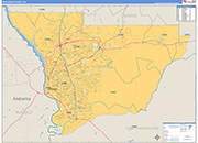 Muscogee County Wall Map Basic Style