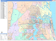 Jacksonville  Wall Map Color Cast Style