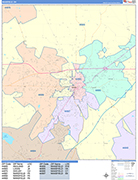 Mansfield  Wall Map Color Cast Style