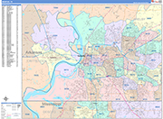 Memphis  Wall Map Color Cast Style