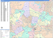 Raleigh  Wall Map Color Cast Style
