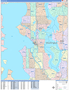 Seattle Wall Map Color Cast Style
