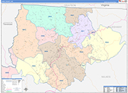 Ashe County Wall Map Color Cast Style