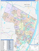 Bergen County Wall Map Color Cast Style