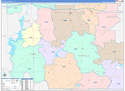 Bienville County Wall Map Color Cast Style