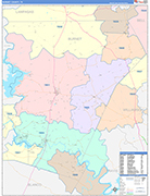 Burnet County Wall Map Color Cast Style