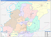 Calhoun County Wall Map Color Cast Style