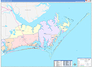 Carteret County Wall Map Color Cast Style