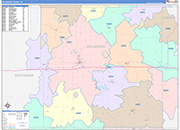 Delaware County Wall Map Color Cast Style