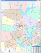 Denton County Wall Map Color Cast Style