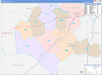 Dinwiddie County Wall Map Color Cast Style