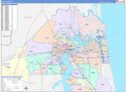 Duval County Wall Map Color Cast Style