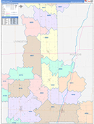 Ford County Wall Map Color Cast Style