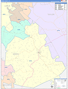 Green County Wall Map Color Cast Style