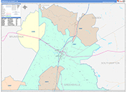 Greensville County Wall Map Color Cast Style