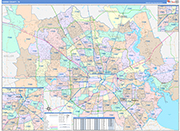 Harris County Wall Map Color Cast Style