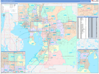 Hillsborough County Wall Map Color Cast Style