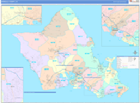 Honolulu County Wall Map Color Cast Style