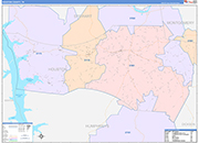 Houston Wall Map Color Cast Style