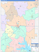 Hunt County Wall Map Color Cast Style
