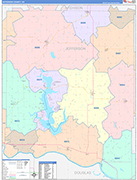 Jefferson County Wall Map Color Cast Style